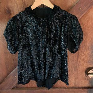 Vintage 1920s Black Sequin Shrug Pussy Bow